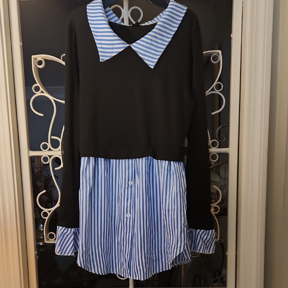Striped Blue and Black Women's Blouse
